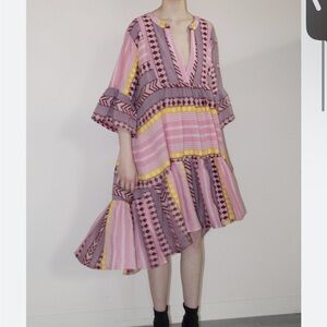 Chic A-Line Pink and Yellow Patterned Skirt